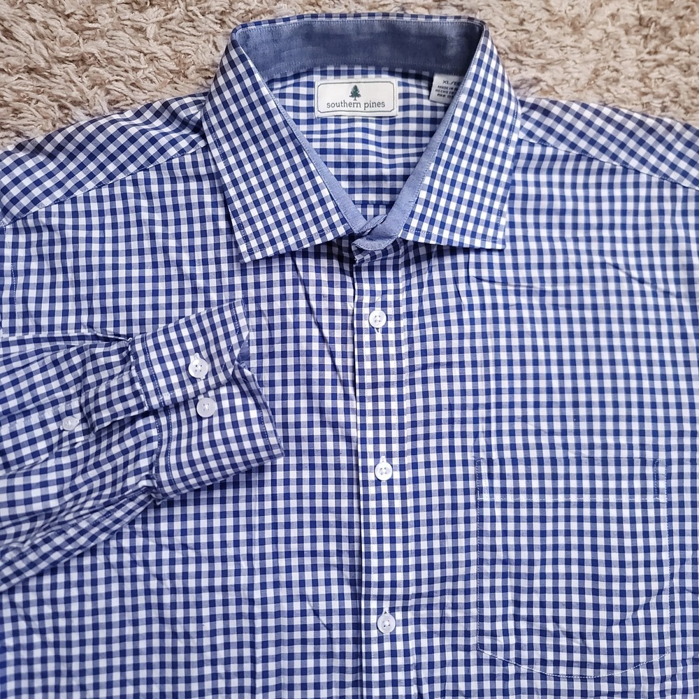 Southern Pines Blue Plaid Men Sz‎ XL Long Sleeve Button Up Shirt